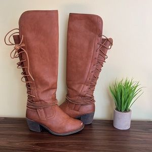 Brown Knee High Boots | Lace Up Boots | Zipper Boots | Tall brown carmel boots L